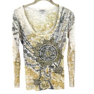 Vintage Cache Top Womens XS Burnout Rhinestone Studded Y2K Stretch Statement
